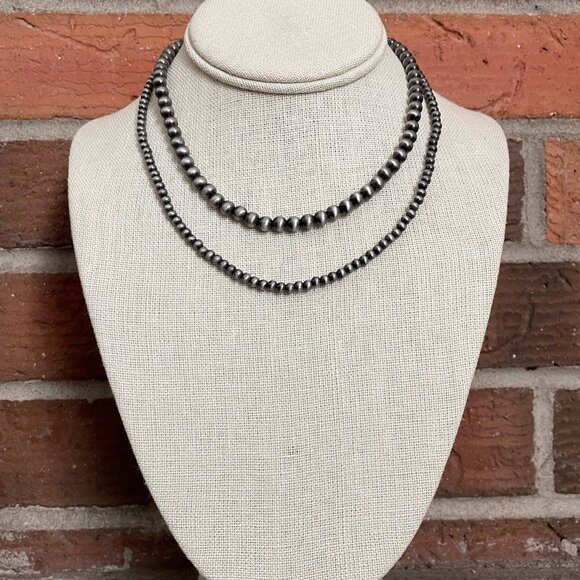 Navajo Style Pearl Double Layer Necklace - Picture 2 of 2